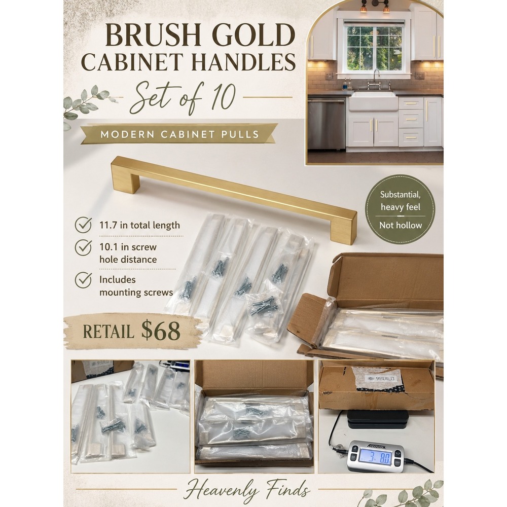 9Build‎ Cabinet Pulls 10.1in Gold Modern Kitchen Drawer Handles 10 Pack New